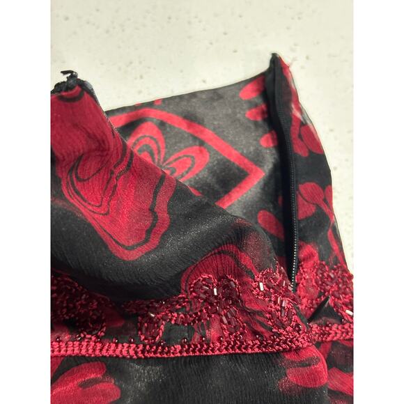 ECI New York Skirt Silk Black Red Floral Sheer Overlay Romantic Whimsigoth 12 - Picture 8 of 11
